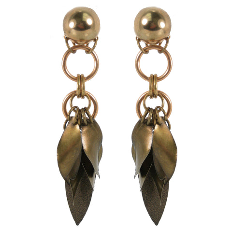 #1075e Old Gold Fringed Drop Earrings