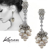 #1080e Silver Tone & Rhinestone Drop Earrings With Pearl Cluster