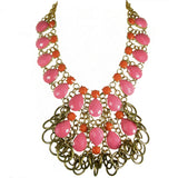 #1083n Pink, Orange & Gold Tone Bib Necklace