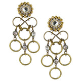 #1084e Gold Tone Rings & Crystal Drop Earrings