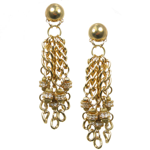 #1086e Gold Tone Chain & Rhinestone Cascade Earrings
