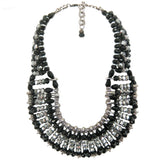 #1099n Black, Hematite & Silver Tone Safety Pin Bib Necklace