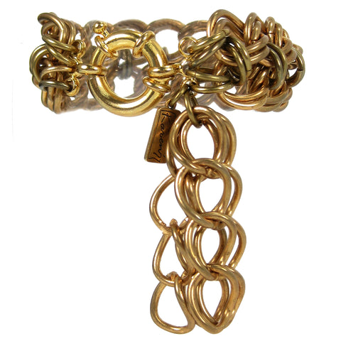 #113b Gold Tone Chain Mail Bracelet With Tassel