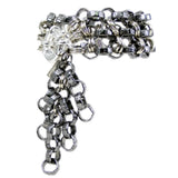 #114b Gunmetal & Silver Tone Chain Mail Bracelet With Tassel