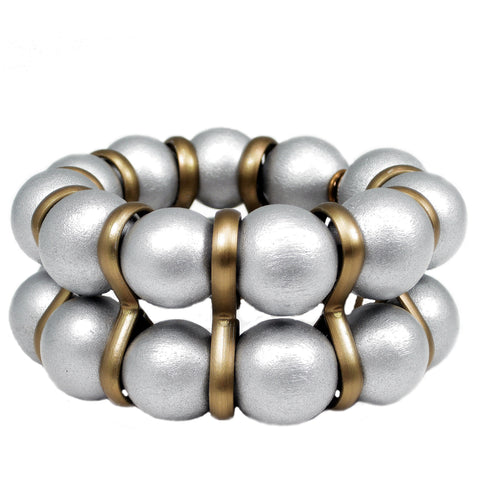#136b Silver Laquered Wood & Gold Tone Cuff Bracelet