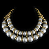 #136n Silver Lacquered Wood Bead & Gold Tone Chain Necklace