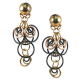 #142e Gold Tone & Black Linked Ring Earrings
