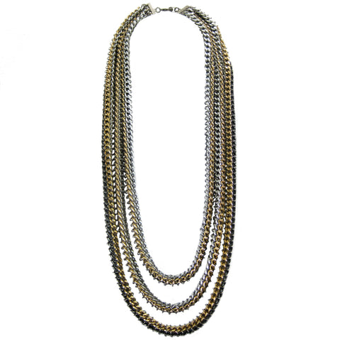 #780nL Silver/Gold/Black 3 Strand Chain Mail long Rope Necklace