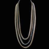 #780nL Silver/Gold/Black 3 Strand Chain Mail long Rope Necklace