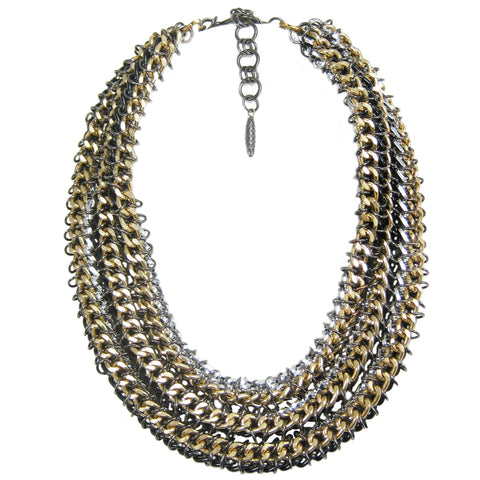 #780n Silver/Gold/Black 3 Strand Chain Mail Rope Necklace