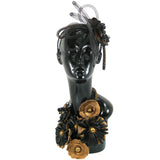 #781n Bronze & Black Leather Flower Oversized Bib Necklace