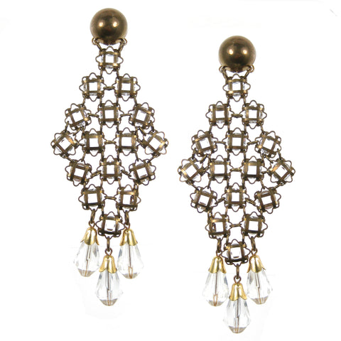 #803e Brass & Glass Vintage Bead Shoulder Duster Earrings
