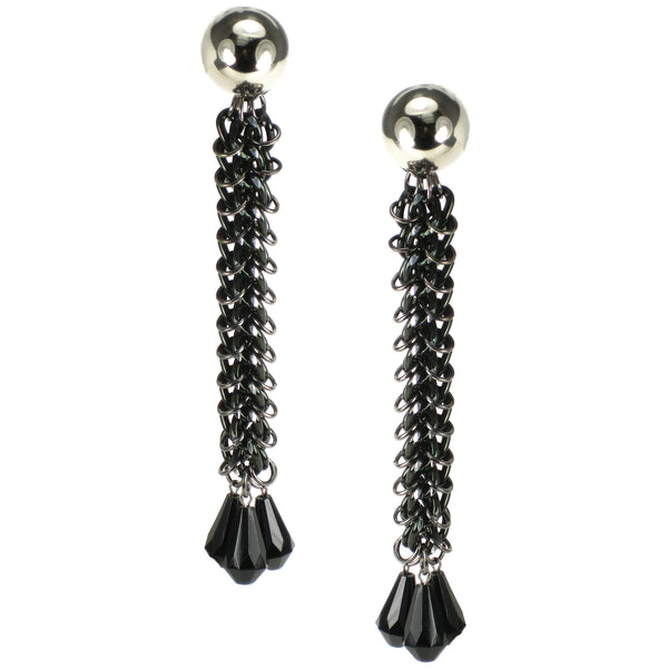 808e Black/Silver Chain Mail Shoulder Duster Earrings With