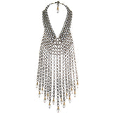 #812n Silver & Gold Tone Chain Mail Fringed Bib Necklace