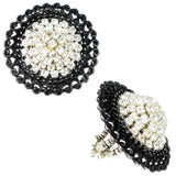 #820r Oversized Lacquered Black & Crystal Rhinestone Ring