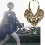 #844n Old Gold Tone Chain Mail Bib Necklace