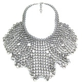 #845n Silver Tone Chain Mail Bib Necklace