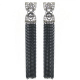 #862e Silver Tone Filigree & Black Long Fringe Earrings