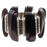 #867b Ebony Wood, Rhinestone & Gunmetal Cuff Bracelet