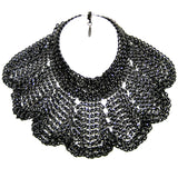 #879n Black/Silver Chain Mail Bib Necklace