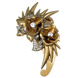 #884p Gold Tone & Rhinestone Floral Vintage Pin