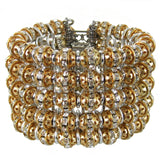 #887b Gold & Siver Tone Cuff Bracelet with Filigree & Rinestone