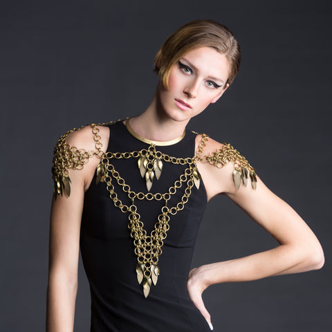 900bj Old Gold Tone Chain Mail & Fring Body Jewellery With Choker, Ep KarenMcFarlane 900bj Old Gold Tone Chain Mail & Fring Body Jewellery With Choker, Ep KarenMcFarlane