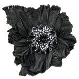 #904p Black Leather Flower Corsage Pin With White & Black Detail