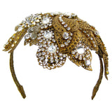 #907hp Old Gold Tone Filigree Leaf & Crystal Rhinestone Headpiece