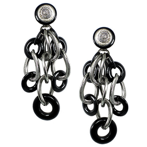 #925e Black Ring & Gunmetal Link Drop Earrings
