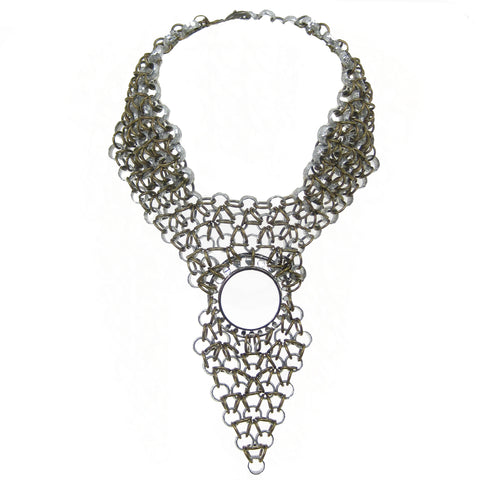 #976n Silver & Gold Tone Chain Mail Bib Necklace