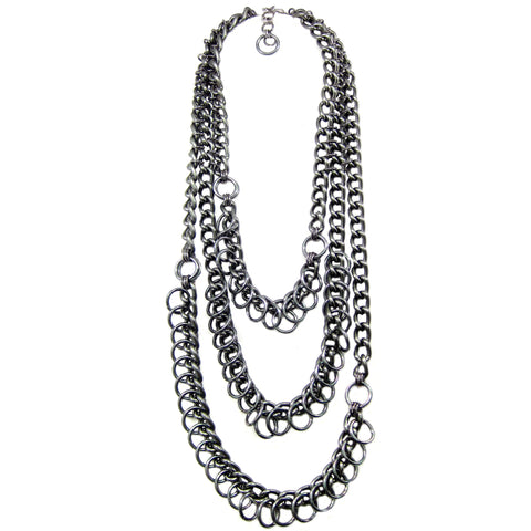 #993n Gunmetal Long Chain Necklace With Ring Detail