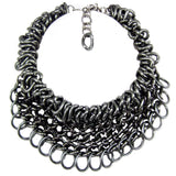 #994n Gunmetal Chain Mail Choker/Bib Necklace With Ring Fringe