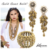 #998e Gold Tone Vintage Bead & Rhinestone Cascade Shoulder Duster Earrings