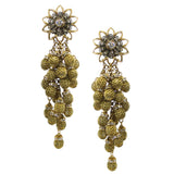 #998e Gold Tone Vintage Bead & Rhinestone Cascade Shoulder Duster Earrings
