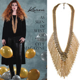 #979n Gold Tone Chain Long Fringed Bib Necklace