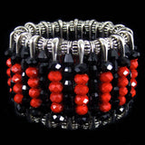 #1038b Red, Black, Silver Tone Safety Pin Cuff Bracelet