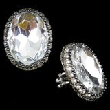 #534r Silver Tone Oval Crystal Cabochon & Rhinestone Ring