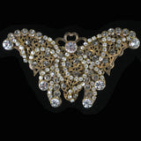 #799p Crystal Rhinestone & Gold Tone Filigree Butterfly Pin