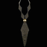 #810n Silver & Gold Tone Chain Mail Neck Tie Necklace With Brass Button