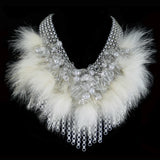 #886n Chainmail, Crystal & Fur Bib Necklace