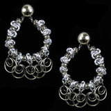 #996e Silver Tone Deconstructed Chain & Ring Hoop Earrings
