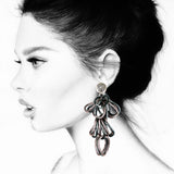 #128e Gunmetal & Copper Tone Cascade Ring Earrings