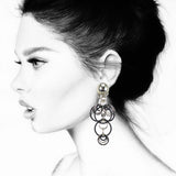 #143e Silver Tone & Black Linked Ring Earrings