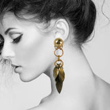 #1075e Old Gold Fringed Drop Earrings