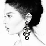 #925e Black Ring & Gunmetal Link Drop Earrings