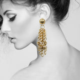 #1086e Gold Tone Chain & Rhinestone Cascade Earrings