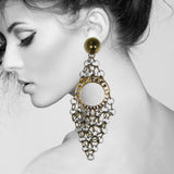 #804e Silver & Gold Tone Chainmail Oversized Earrings