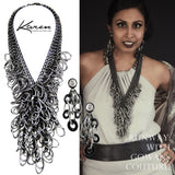 #925e Black Ring & Gunmetal Link Drop Earrings