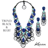 #1080n Cobalt Blue, Aqua & Black Bib Necklace